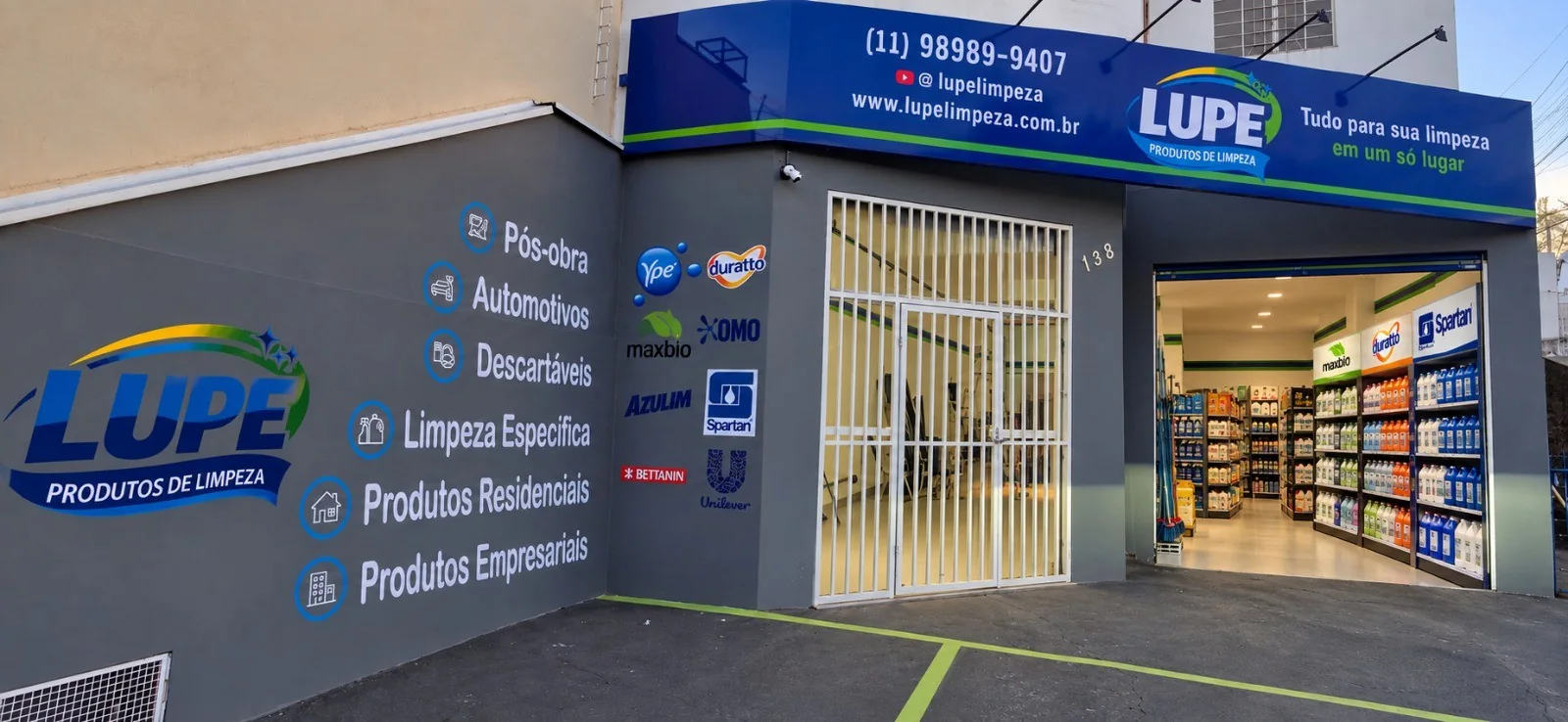Fachada da loja Lupe Produtos de Limpeza